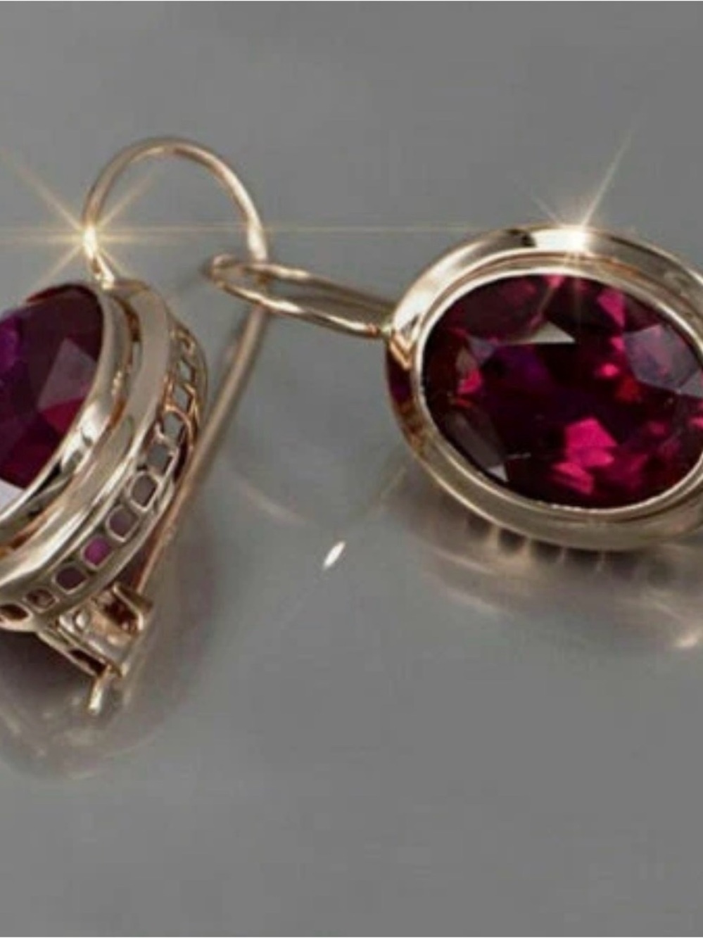 Gold Drop Earrings with Deep Fuchsia Oval Stones. NWT.